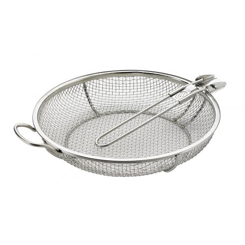  HIC Harold Import Co. Elizabeth Karmels Sizzlin Skillet Grill Pan and Vegetable Grill Basket, Stainless Steel, 11-Inch x 2.25-Inch