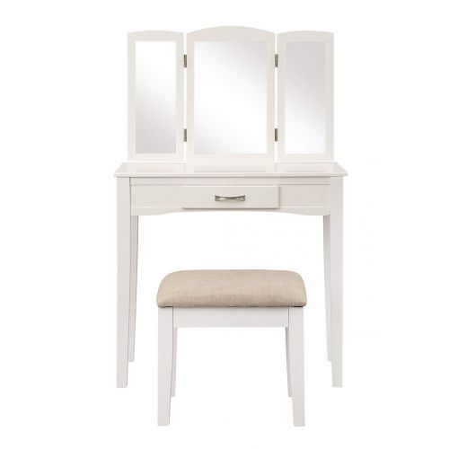  Harper&Bright Designs Vanity Table Set with Tri-Fold Mirror and Stool Make-up Dresser (White)