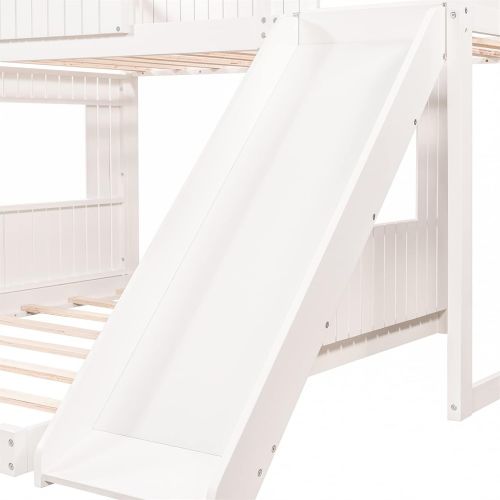  Harper & Bright Designs House Bed Bunk Beds with Slide, Wood Bunk Beds with Roof and Guard Rail for Kids, Toddlers, No Box Spring Needed