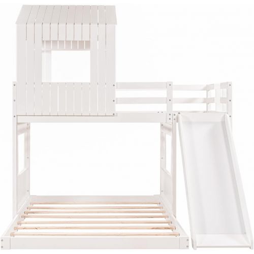  Harper & Bright Designs House Bed Bunk Beds with Slide, Wood Bunk Beds with Roof and Guard Rail for Kids, Toddlers, No Box Spring Needed