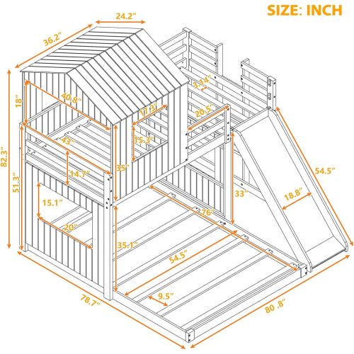  Harper & Bright Designs House Bed Bunk Beds with Slide, Wood Bunk Beds with Roof and Guard Rail for Kids, Toddlers, No Box Spring Needed