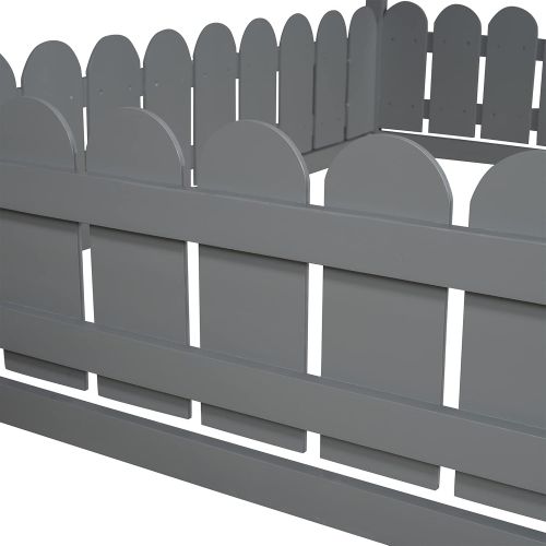  Harper & Bright Designs Full Size House Bed for Kids ,House Floor Bed with Fence-Shaped Guardrails , Wood Kids House Full Bed Frame for Toddlers, Girls, Boys ,Grey