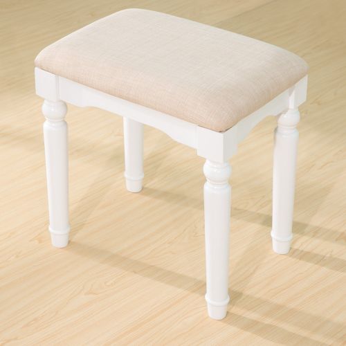  Harper Bright Designs Wood Vanity Table Set with Mirror and Stool Set (White.)