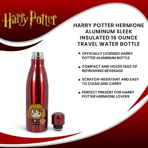  Harry Potter Hermione Aluminum Sleek Insulated 16 Ounce Water Bottle for Girls, Boys & Kids - Leakproof Lids & Sweat Proof Drinking Bottle - Great for Outdoor Sports, Hiking, Cycli