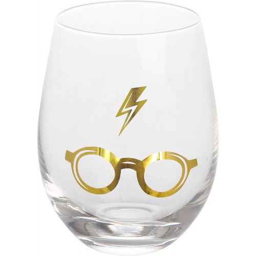  [아마존베스트]Harry Potter Stemless Wine Glasses, Set of 4 - Gold Harry Potter Symbols and Designs - Glass - 17 oz