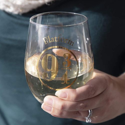  [아마존베스트]Harry Potter Stemless Wine Glasses, Set of 4 - Gold Harry Potter Symbols and Designs - Glass - 17 oz