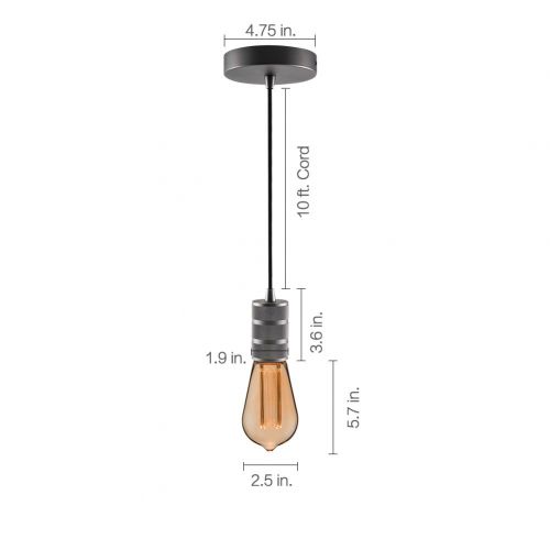  Black Mini Pendant Light Fitting Industrial Style, Single Light Socket, 4.75 Canopy, Adjustable 10ft Black Fabric Cord, Ceiling Lighting Fixture, E26 Lampholder, Harwez LP-067-1, I