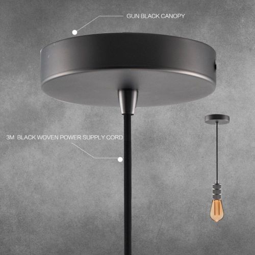  Black Mini Pendant Light Fitting Industrial Style, Single Light Socket, 4.75 Canopy, Adjustable 10ft Black Fabric Cord, Ceiling Lighting Fixture, E26 Lampholder, Harwez LP-067-1, I