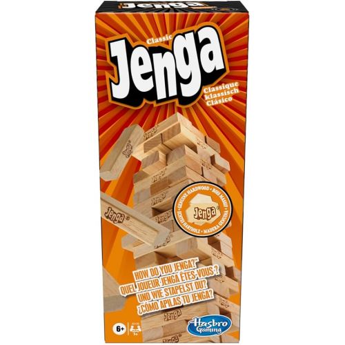 해즈브로 Hasbro Gaming Jenga Classic Game with Genuine Hardwood Blocks,Stacking Tower Game for 1 or More Players,Kids Ages 6 and Up