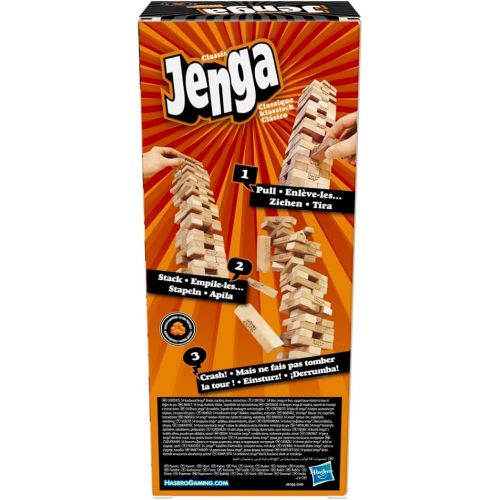 해즈브로 Hasbro Gaming Jenga Classic Game with Genuine Hardwood Blocks,Stacking Tower Game for 1 or More Players,Kids Ages 6 and Up