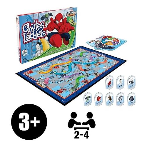 해즈브로 Hasbro Gaming Chutes and Ladders: Marvel Spider-Man Edition Board Game for Kids 2-4 Players, Preschool Games, Ages 3 and Up (Amazon Exclusive)