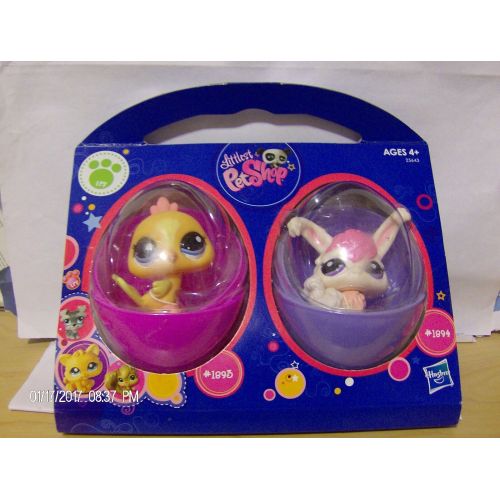 해즈브로 Hasbro Littlest Pet Shop 2 Eggs 1893 1894 Orange Peacock and Angora Rabbit Rare Retired