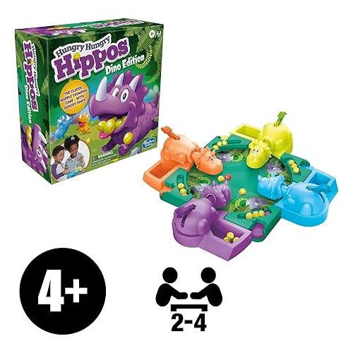 해즈브로 Hasbro Gaming Hungry Hungry Hippos Dino Edition Board Game, Pre-School Game for Ages 4 and Up; for 2 to 4 Players (Amazon Exclusive)