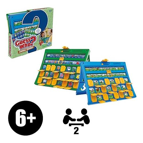 해즈브로 Hasbro Gaming Guess Who? Animal Friends Game, Includes 2 Double-Sided Animal Sheets, 2-Player Board Games for Kids, Ages 6+ (Amazon Exclusive)