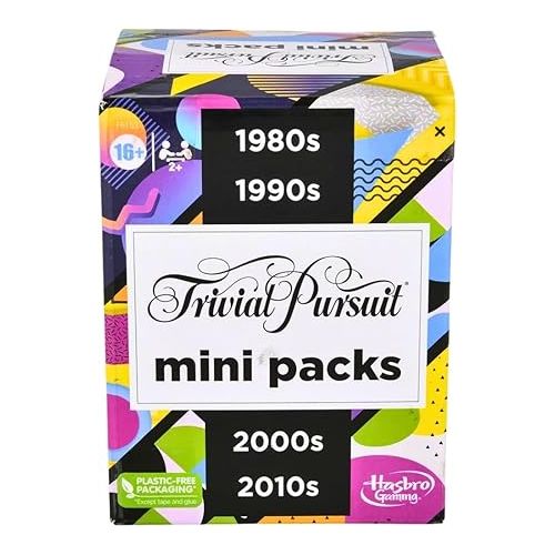 해즈브로 Hasbro Gaming Trivial Pursuit Mini Packs Multipack, Fun Trivia Questions for Adults and Teens Ages 16+, Includes 4 Game Featuring 4 Decades