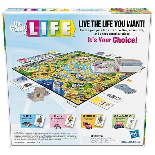 해즈브로 Hasbro Gaming The Game of Life Board Game, Family Games for Kids Ages 8+, Includes 31 Careers, Family Board Games for 2-4 Players, Family Gifts (Amazon Exclusive)
