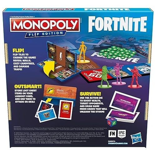 해즈브로 Hasbro Gaming Monopoly Flip Edition: Fortnite Board Game for Ages 13 Game Inspired by Fortnite Video Game, Board Games for Teens and Adults, 2-4 Players