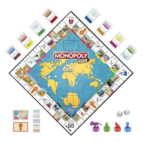 해즈브로 Hasbro Gaming Monopoly World Tour Board Game with Token Stampers and Dry-Erase Gameboard for Family Game Night