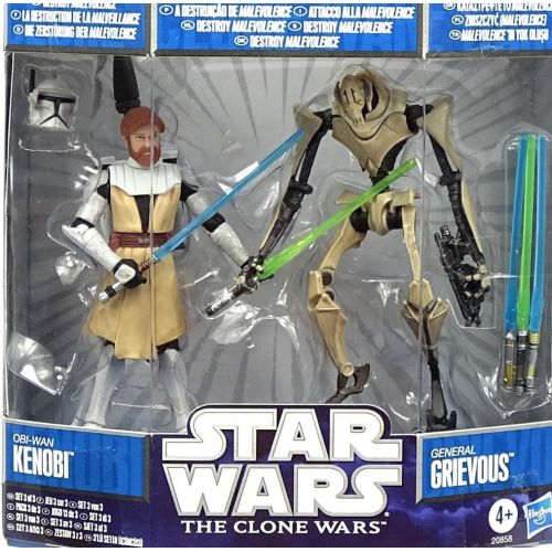 해즈브로 Hasbro Star Wars 2010 Clone Wars Animated Exclusive Action Figure 2Pack ObiWan Kenobi General Grievous Includes Destroy Malevolence DVD