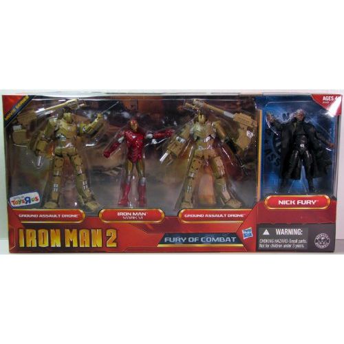 해즈브로 Hasbro Iron Man 2 Movie Series Exclusive 3.75 Inch Action Figure 4Pack Fury of Combat Ground Assault Drone, Iron Man Mark VI, Ground Assault Drone Nick Fury