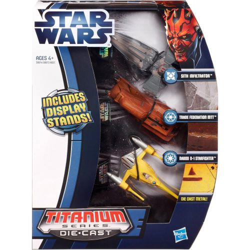 해즈브로 Hasbro Star Wars Die Cast Titanium Vehicle - Sith Infiltrator, Trade Federation MTT, Naboo N-1 Starfighter