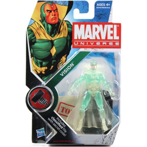 해즈브로 Hasbro Marvel Universe Year 2009 Series 4 Inch Tall Action Figure #6 - Variant Translucent VISION with Removable Cape and Figure Display Stand Plus Bonus Classified File with Secret Code