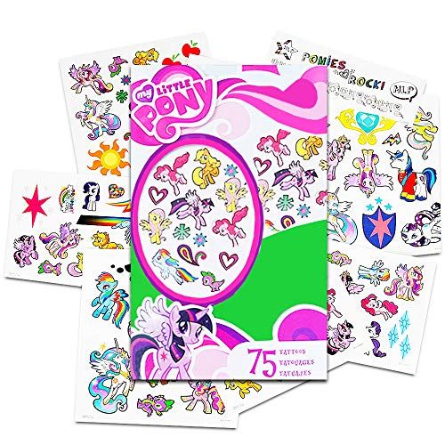 해즈브로 Hasbro My Little Pony Temporary Tattoos - 75 Tattoos - Twilight Sparkle, Rainbow Dash, Fluttershy, Pinkie Pie, Applejack, Rarity, Spike The Dragon, Princess Celestia, and Princess