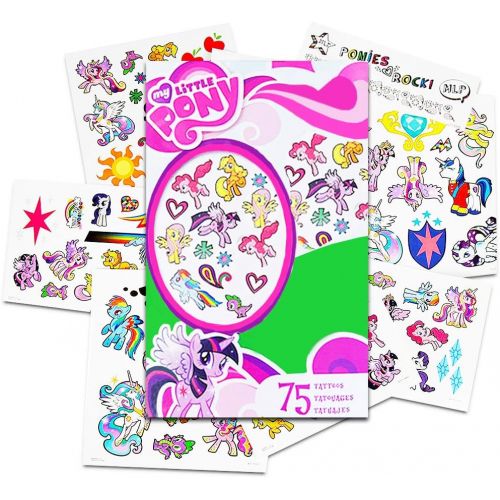 해즈브로 Hasbro My Little Pony Temporary Tattoos - 75 Tattoos - Twilight Sparkle, Rainbow Dash, Fluttershy, Pinkie Pie, Applejack, Rarity, Spike The Dragon, Princess Celestia, and Princess