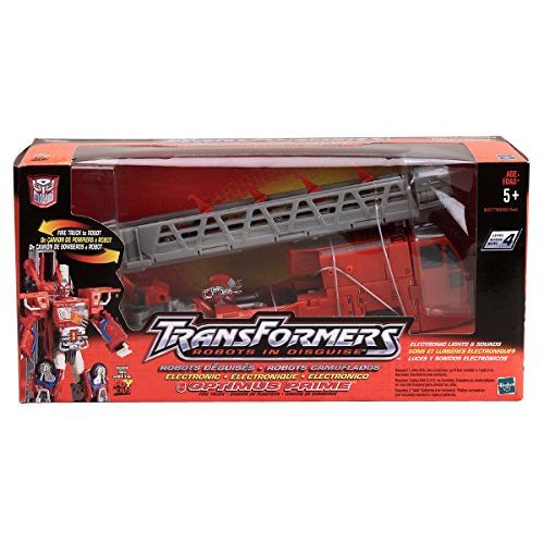 해즈브로 Transformers RID Robots in Disguise Deluxe Electronic light & Sound OPTIMUS PRIME Fire Truck (2001 Hasbro)