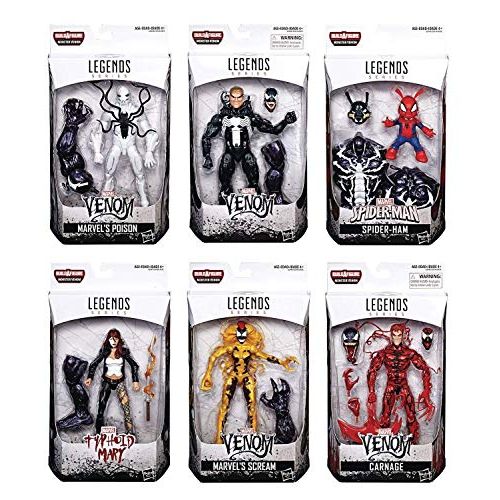 해즈브로 Hasbro Venom Marvel Legends: Venom, Carnage, Poison Spider-Man, Spider-Ham, Scream, Typhoid Mary Action Figure Set