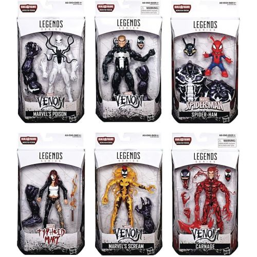 해즈브로 Hasbro Venom Marvel Legends: Venom, Carnage, Poison Spider-Man, Spider-Ham, Scream, Typhoid Mary Action Figure Set