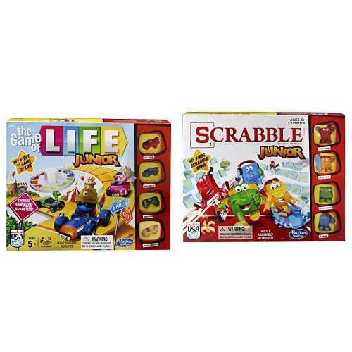 해즈브로 Hasbro The Game of Life Junior Game and Scrabble Junior Game Bundle