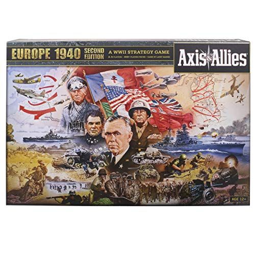 해즈브로 Hasbro Gaming Avalon Hill Axis & Allies Europe 1940 Second Edition WWII Strategy Board Game, with Extra Large Gameboard, Ages 12 and Up, 2-6 Players , Brown
