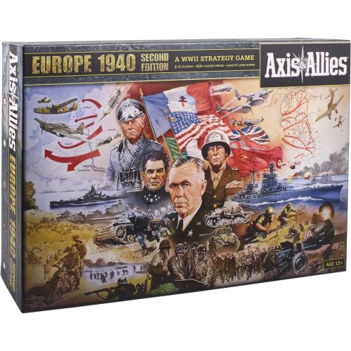 해즈브로 Hasbro Gaming Avalon Hill Axis & Allies Europe 1940 Second Edition WWII Strategy Board Game, with Extra Large Gameboard, Ages 12 and Up, 2-6 Players , Brown