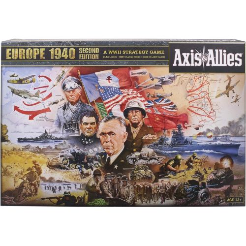 해즈브로 Hasbro Gaming Avalon Hill Axis & Allies Europe 1940 Second Edition WWII Strategy Board Game, with Extra Large Gameboard, Ages 12 and Up, 2-6 Players , Brown