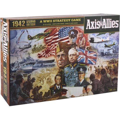 해즈브로 Hasbro Gaming Avalon Hill Axis & Allies 1942 Second Edition WWII Strategy Board Game, with Extra Large Gameboard, Ages 12 and Up, 2-5 Players , Brown