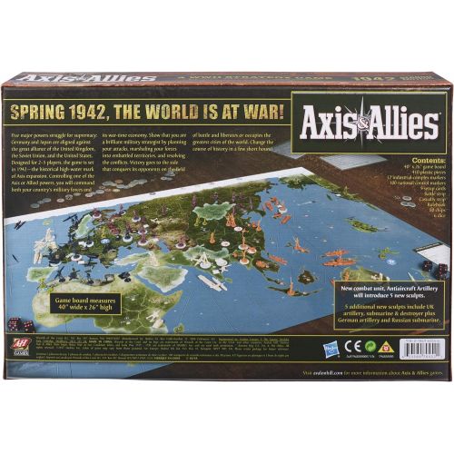 해즈브로 Hasbro Gaming Avalon Hill Axis & Allies 1942 Second Edition WWII Strategy Board Game, with Extra Large Gameboard, Ages 12 and Up, 2-5 Players , Brown