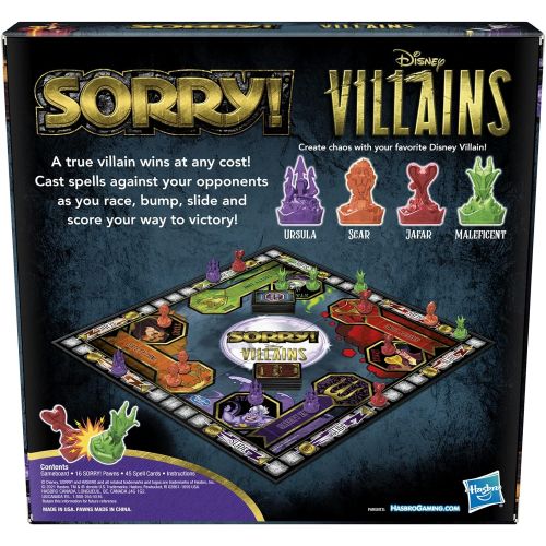 해즈브로 Hasbro Gaming Sorry! Board Game: Disney Villains Edition Kids Game, Family Games for Ages 6 and Up (Amazon Exclusive) , Green