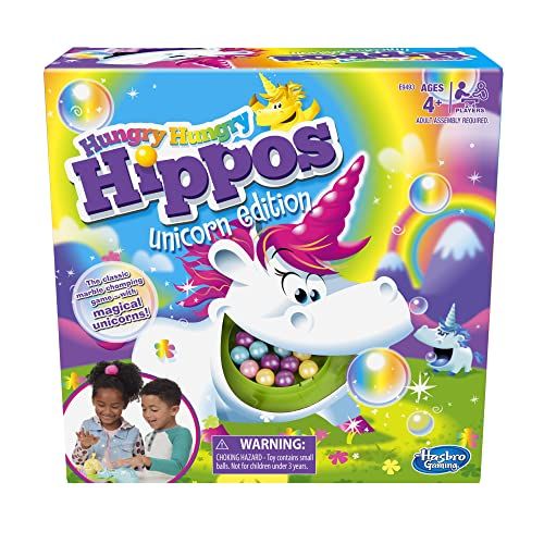 해즈브로 Hasbro Gaming Hungry Hungry Hippos Unicorn Edition Board Game; Pre-School Game for Kids ages 4 and Up; For 2 to 4 Players