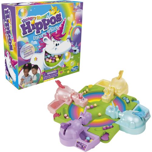 해즈브로 Hasbro Gaming Hungry Hungry Hippos Unicorn Edition Board Game; Pre-School Game for Kids ages 4 and Up; For 2 to 4 Players