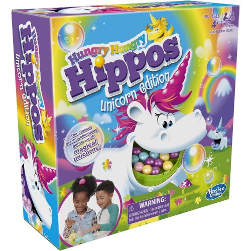 해즈브로 Hasbro Gaming Hungry Hungry Hippos Unicorn Edition Board Game; Pre-School Game for Kids ages 4 and Up; For 2 to 4 Players