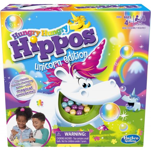 해즈브로 Hasbro Gaming Hungry Hungry Hippos Unicorn Edition Board Game; Pre-School Game for Kids ages 4 and Up; For 2 to 4 Players