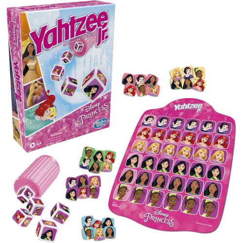 해즈브로 Hasbro Gaming Yahtzee Jr.: Disney Princess Edition Board Game for Kids Ages 4 and Up, For 2-4 Players, Counting and Matching Game for Preschoolers (Amazon Exclusive)