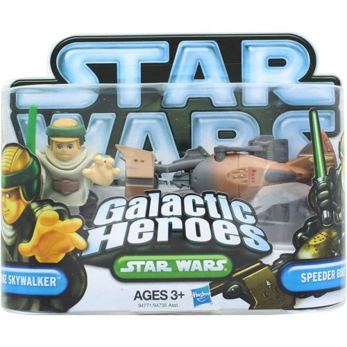 해즈브로 Hasbro Star Wars: Galactic Heroes 2010 Luke Skywalker & Speeder Bike Action Figure 2...