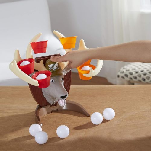 해즈브로 Hasbro Gaming Deer Pong Game, Features Talking Deer Head and Music, Includes 6 Party Cups and 8 Balls, Fun Family Game for Ages 8 and Up