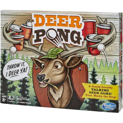 해즈브로 Hasbro Gaming Deer Pong Game, Features Talking Deer Head and Music, Includes 6 Party Cups and 8 Balls, Fun Family Game for Ages 8 and Up