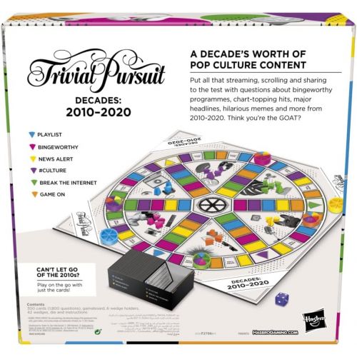 해즈브로 Hasbro Gaming Trivial Pursuit Decades 2010 to 2020 Board Game for Adults and Teens, Pop Culture Trivia Game, Ages 16 and Up