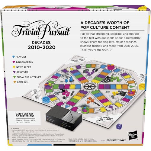 해즈브로 Hasbro Gaming Trivial Pursuit Decades 2010 to 2020 Board Game for Adults and Teens, Pop Culture Trivia Game for 2 to 6 Players, Ages 16 and Up