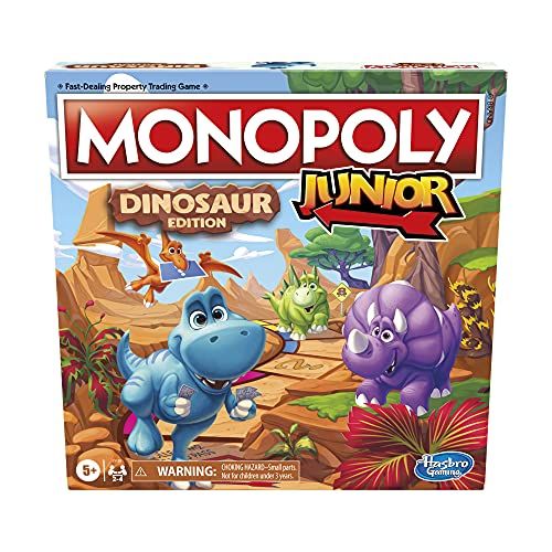 해즈브로 Hasbro Gaming Monopoly Junior Dinosaur Edition Board Game, Kids Board Games, Fun Dinosaur Toys, Dinosaur Board Game for 2-4 players (Amazon Exclusive)