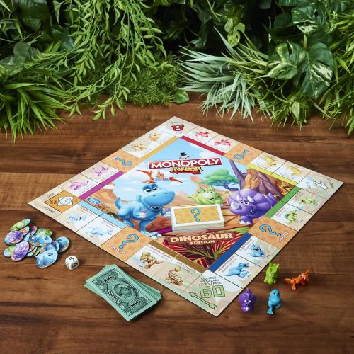 해즈브로 Hasbro Gaming Monopoly Junior Dinosaur Edition Board Game, Kids Board Games, Fun Dinosaur Toys, Dinosaur Board Game for 2-4 players (Amazon Exclusive)